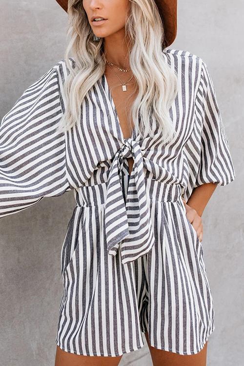 Print Bat Knot Romper - Fashionpara