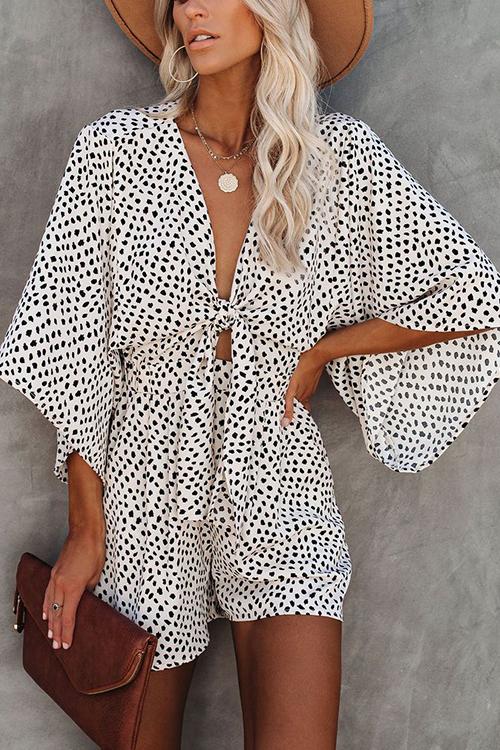 Print Bat Knot Romper - Fashionpara