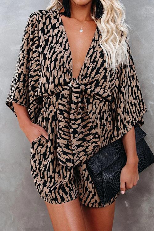 Print Bat Knot Romper - Fashionpara