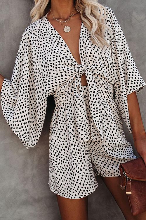 Print Bat Knot Romper - Fashionpara