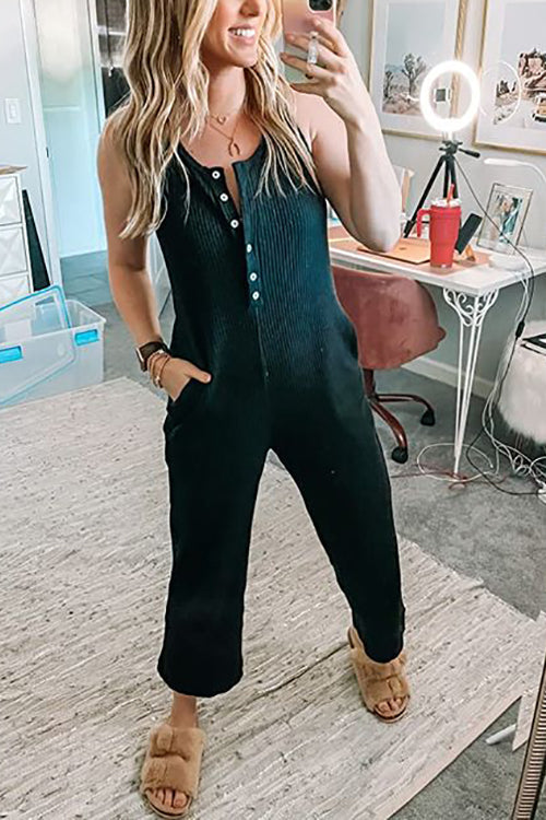 Buckle U Neck Pockets Jumpsuits - Fashionpara