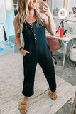 Buckle U Neck Pockets Jumpsuits