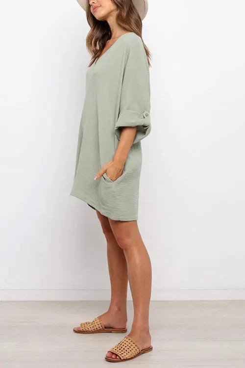 V Neck Pockets Loose Romper - Fashionpara