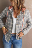 Flannel Plaid Button Down Hoodie Top