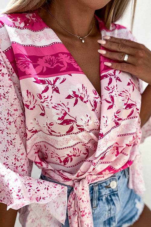 Tropical Flares Sleeve Tie Top - Fashionpara
