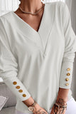 Button Long Sleeve V Neck T Shirt