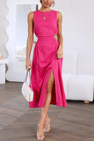 Cut Out Waist Sleeveless Slit Maxi Dress