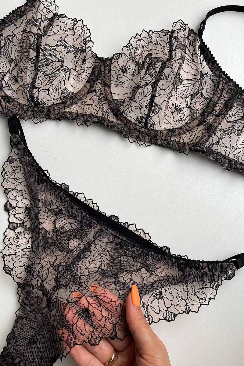 French Lace embroidery Lingerie Set - Fashiondia