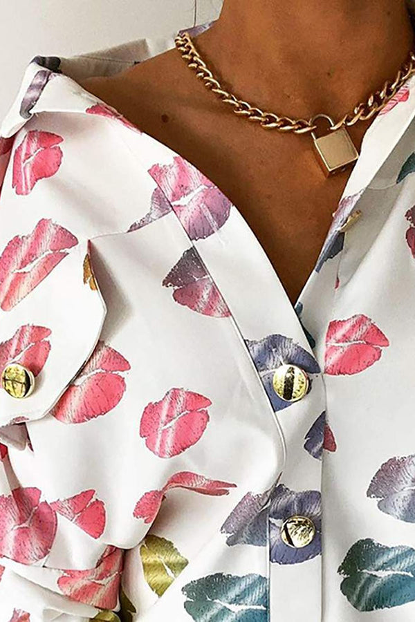 Colorful Lips Pockets Button Shirt - Fashionpara