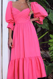 Surplice Neck Puff Sleeve Maxi Dress - Fashiondia