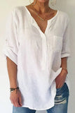 Sequin Pockets V Neck Blouse