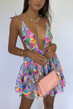 Rainbow Sequin Open Back Slip Mini Dress - Fashiondia