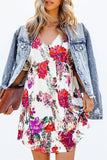 V-Neck Floral Print Short Sleeve Dress - Fashiondia
