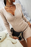 Zipper V Neck Bodycon Sweater Dress - Fashiondia