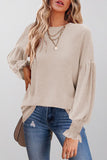 Cuff Sleeve O Neck Blouse - Fashiondia