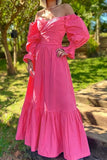 Surplice Neck Puff Sleeve Maxi Dress - Fashiondia