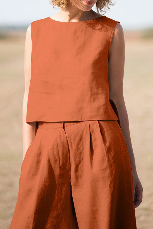 Solid Sleeveless Blouse Pants Set - Fashionpara