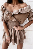 Elastic Ruffles V Neck Mini Dress