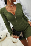 Zipper V Neck Bodycon Sweater Dress - Fashiondia