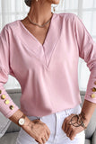 Button Long Sleeve V Neck T Shirt