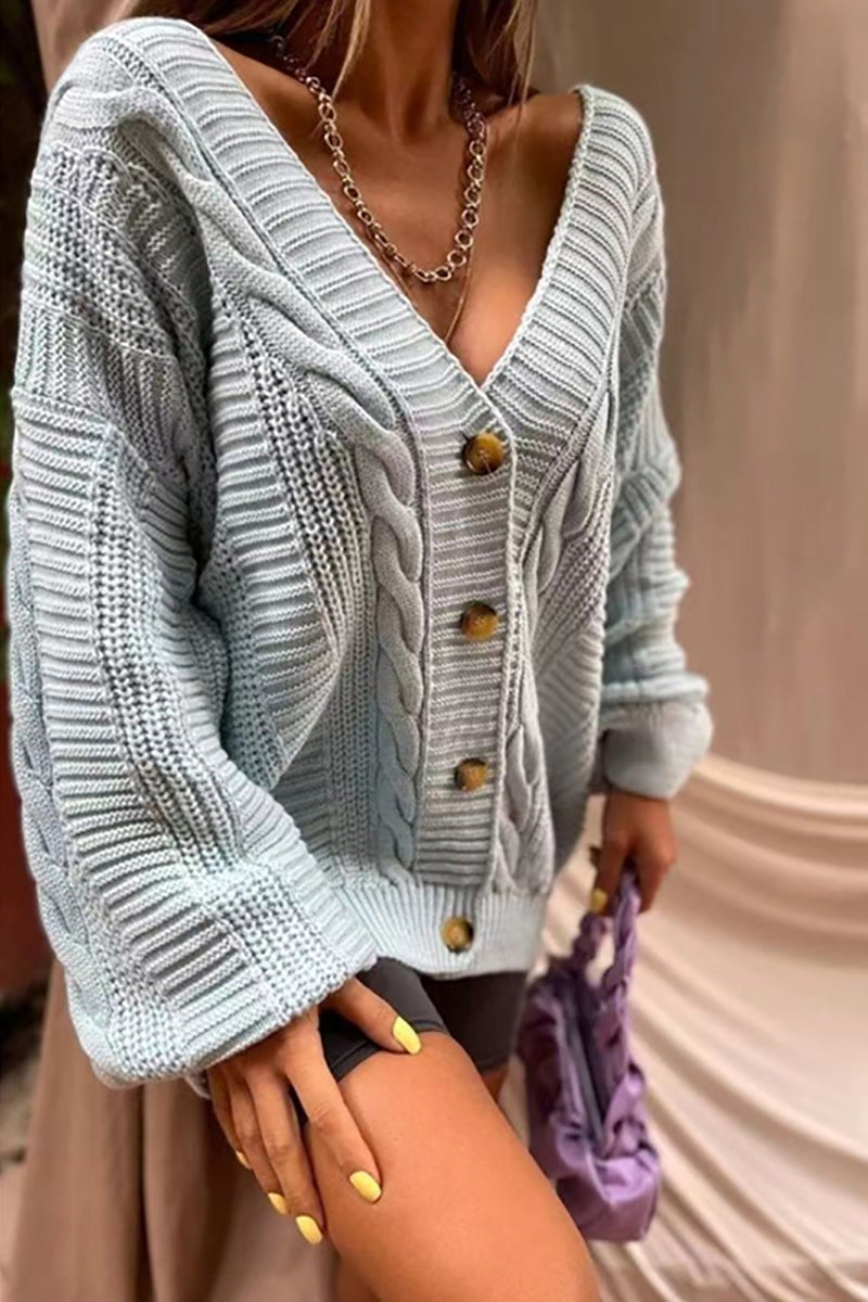 Button Front Cable Knit Cardigans - Fashiondia