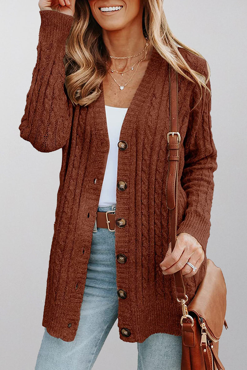 Cable Cardigan With Chunky Buttons - Fashiondia