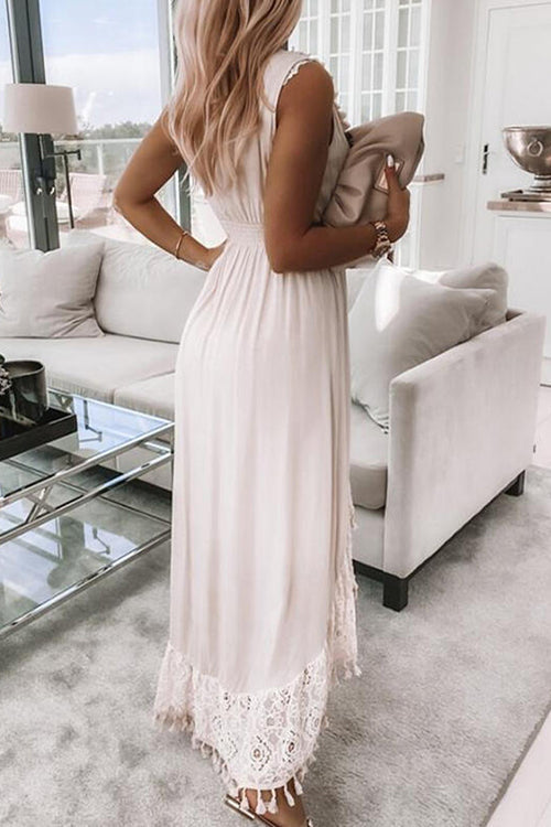Tassels V Neck Sleeveless Swallow Dress - Fashionpara