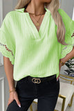 Keyhole Scalloped Edges V Neck Blouse