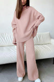Keep Loungin High Collar Sweater Pants Set - Fashiondia