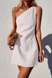 Minimalism One Shoulder Linen Mini Dress