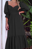 Surplice Neck Puff Sleeve Maxi Dress - Fashiondia