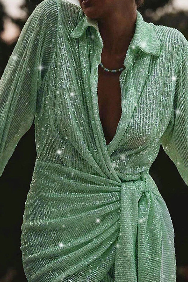Seeing The Stars Sequin Wrap Mini Dress - Fashiondia
