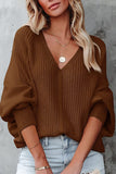 V Neck Bat Sleeve Sweater - Fashiondia