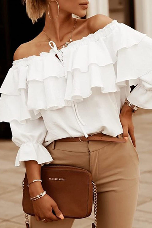 Off The Shoulder Tunic With Double Frill - Fashionpara