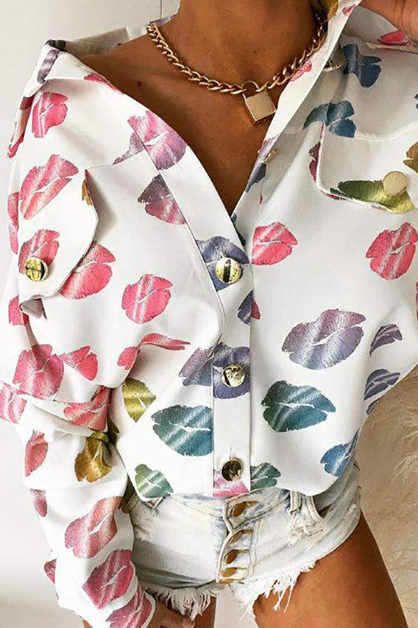 Colorful Lips Pockets Button Shirt - Fashionpara