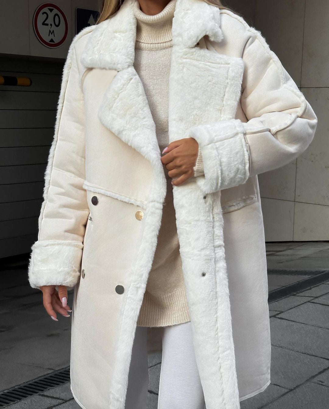 Lapel fleece lining suede coat