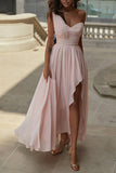 One Shoulder Ruched Asymmetrical Maxi Dress - Fashiondia