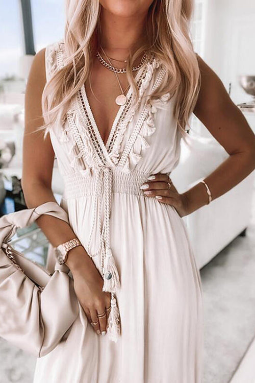 Tassels V Neck Sleeveless Swallow Dress - Fashionpara
