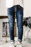 Button Fly Mid Waist Jeans