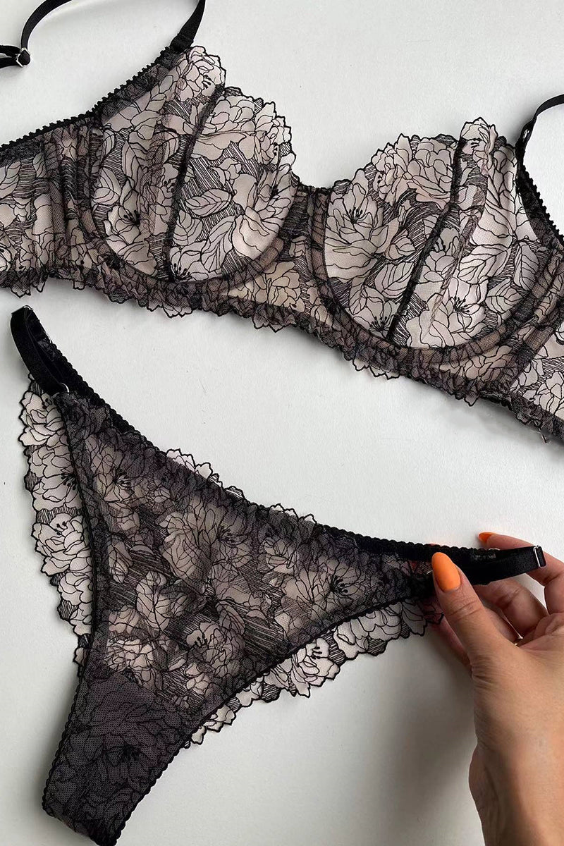 French Lace embroidery Lingerie Set - Fashiondia
