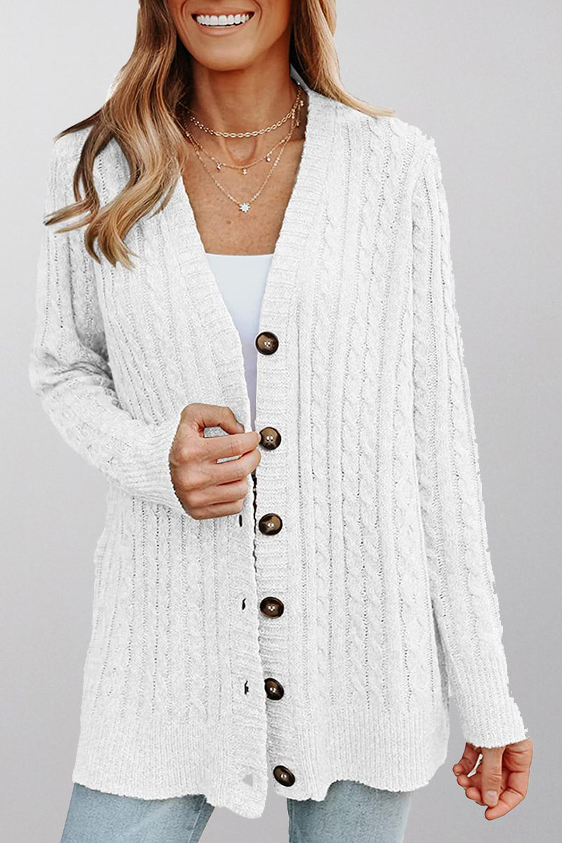 Cable Cardigan With Chunky Buttons - Fashiondia