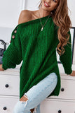 Dew Shoulder Button Slit Sweater - Fashiondia