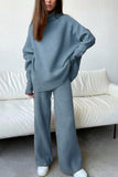 Keep Loungin High Collar Sweater Pants Set - Fashiondia