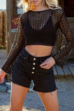 Sheer Logn Sleeve Crochet Crop Top