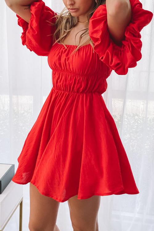 Off Shoulder Puff Sleeve Mini Dress - Fashionpara