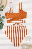 Stripe Patchwork Cross Bikini Set