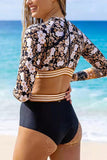 Cut Out Floral Long Sleeve One Piece Swimwear