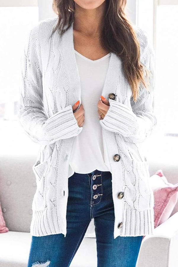 Button Cable Knit Cardigan