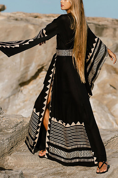 Geometry V Neck Bat Maxi Dress - Fashionpara