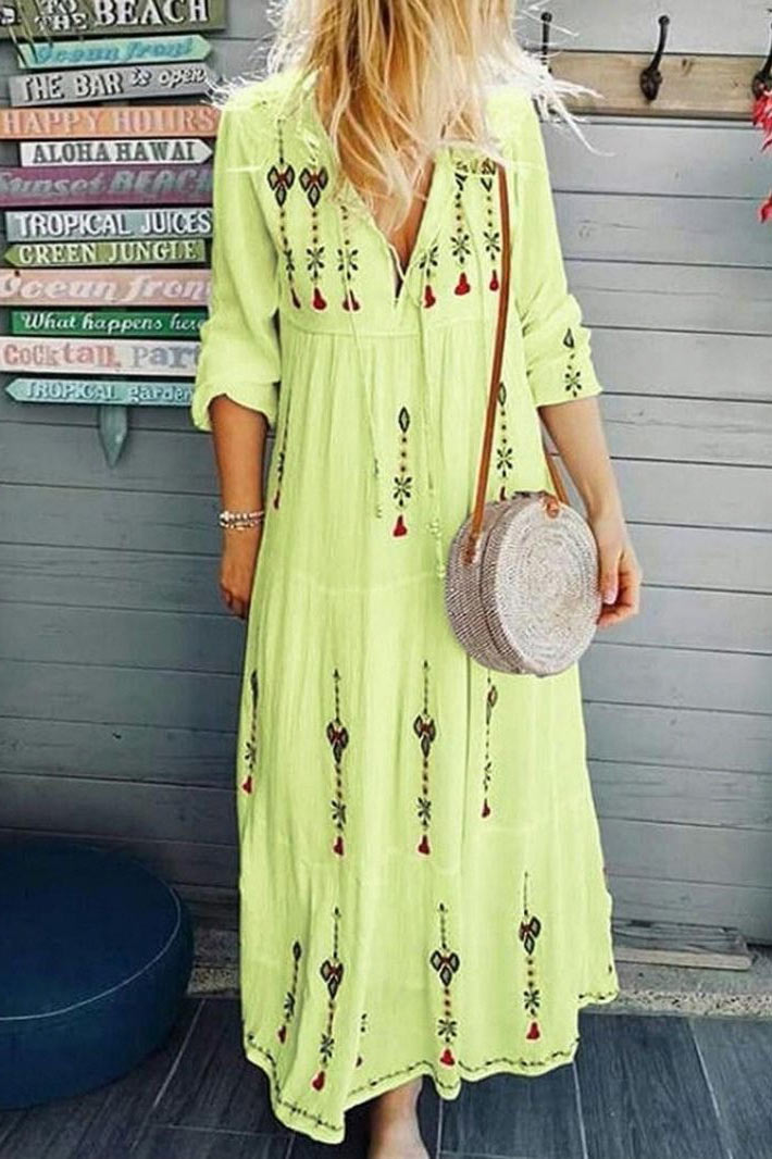Print Long Sleeve Maxi Dress - Fashionpara